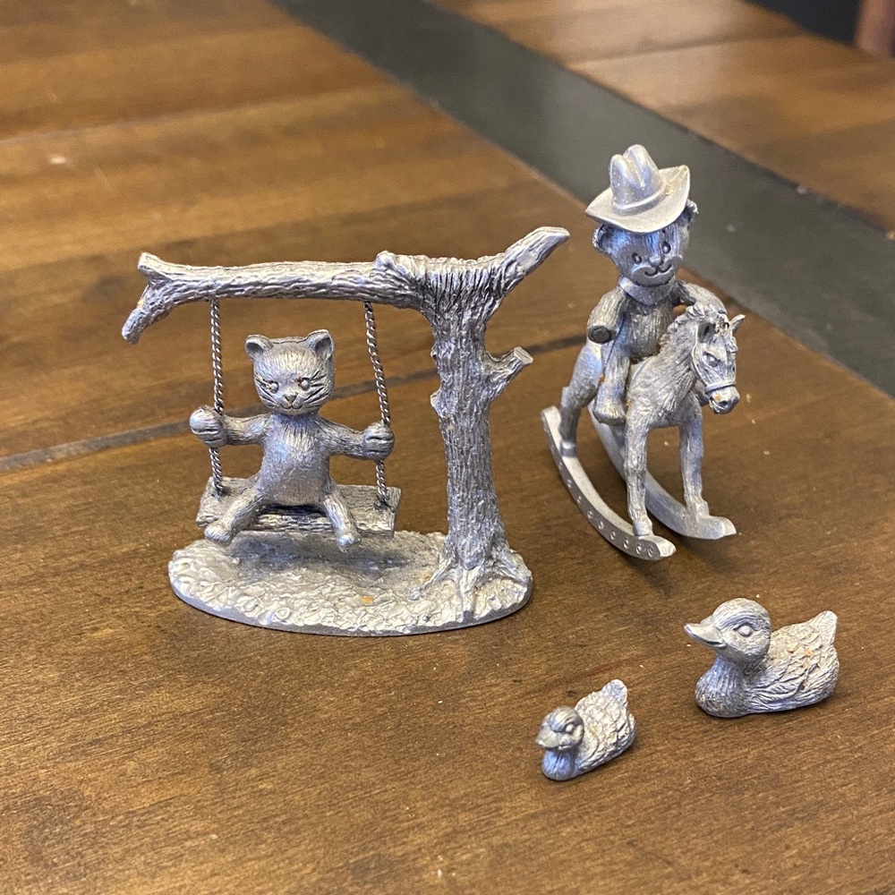 Spooniques pewter mini collectible figures cat ducks